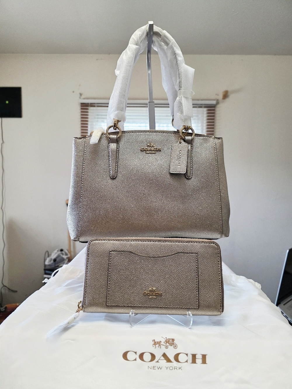 COACH Mini Christie Carryall + Accordian Zip Wallet In IM/Platinum